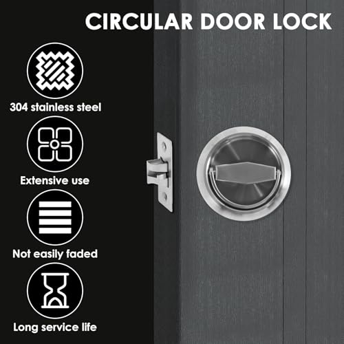 Stainless Steel Keyless Recessed Door Pull Latch Knob, Privacy Pocket Door Handle,Latch Keyless Entry for Hidden Door Pu