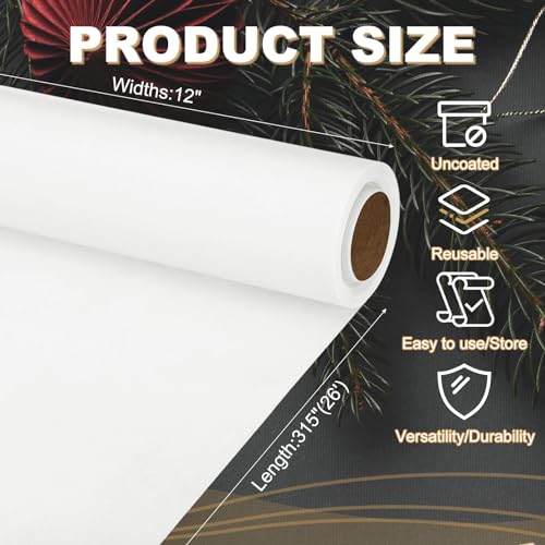 PATIKIL 80GSM White Kraft Paper Roll for Shipping Packing Gift Wrapping Construction White
| PATIKIL 12"x315'(26') Bull
