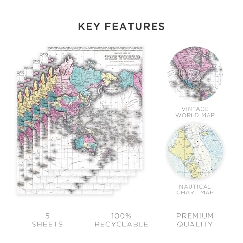 Journo Vintage Wrapping Paper Sheets for Travel Gift Wrap with Old World Map Design
| Journo Premium Map Wrapping Paper